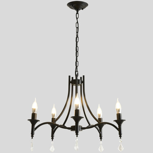 Amérique Fer Forgé Lustre En Cristal Plafonnier E14 LED Bougies Éclairage 5 Têtes Luminaire Intérieur Salon Chambre - vue 2 sur 7