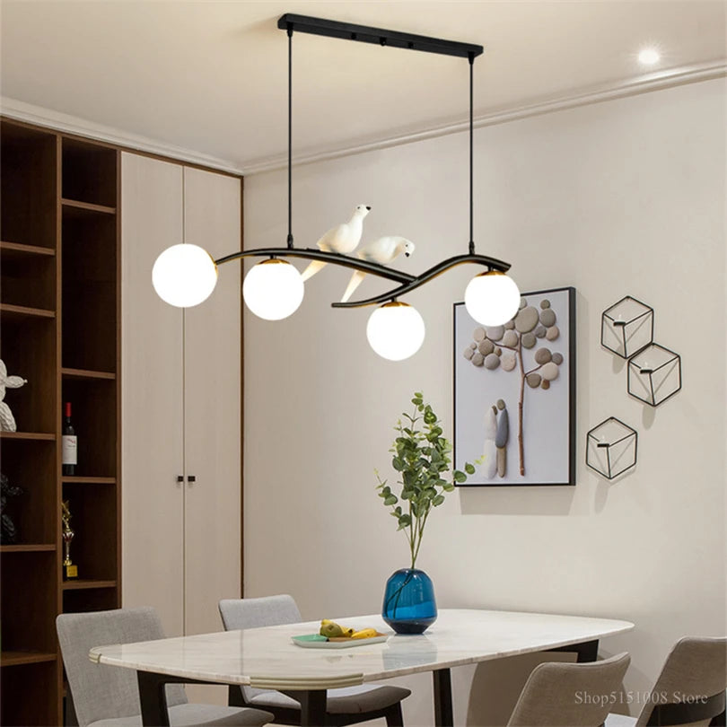 lampe d'oiseau nordique lustre moderne abat-jour en verre led - vue 3 sur 14