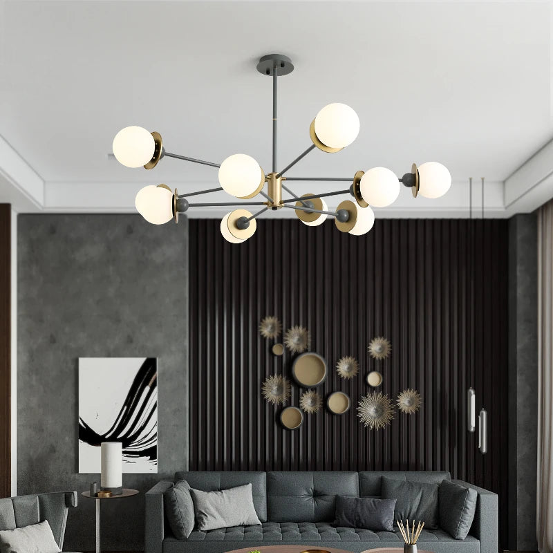 lustre moderne boule de verre pour éclairage intérieur décoratif - vue 3 sur 10