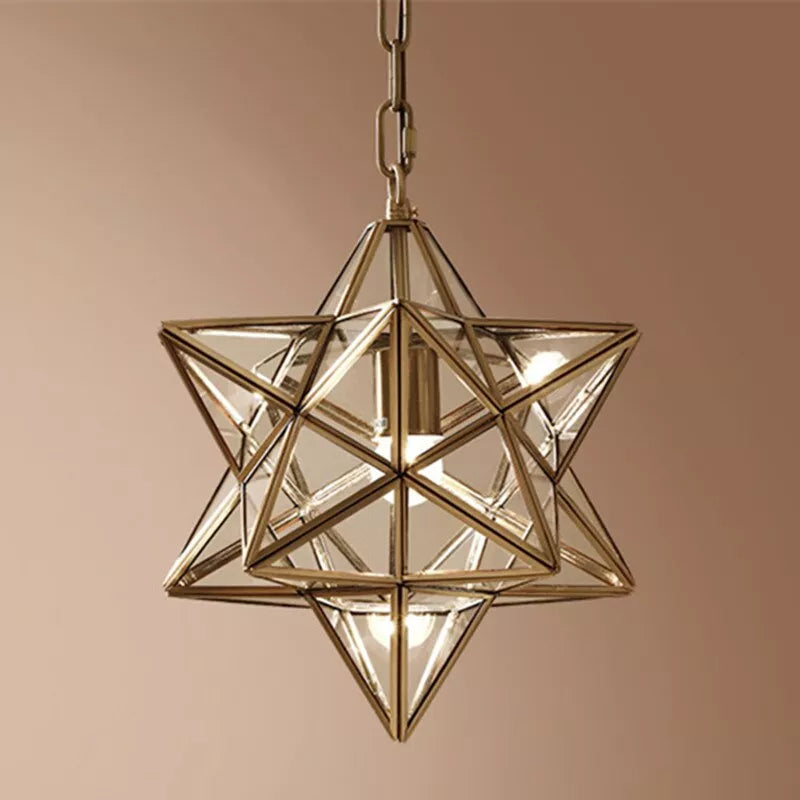 Nordique plein cuivre Art étoile verre suspension lampe géométrique rétro Bronze décor à la maison bars café allée suspendus luminaires