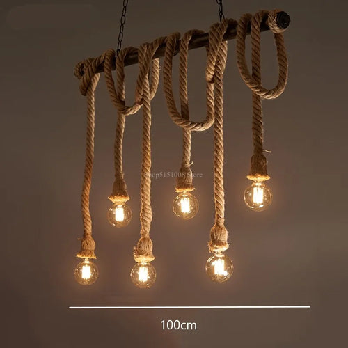 lumière suspendue style industriel rétro avec corde de chanvre - vue 8 sur 9