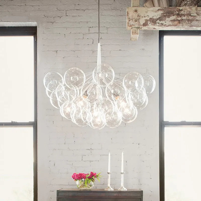 lustre nordique à lunettes avec fils café et lampes en verre - vue 5 sur 9