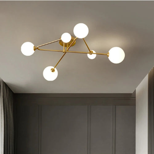 plafonnier moderne en verre doré design nordique élégant intérieur décoratif - vue 2 sur 9