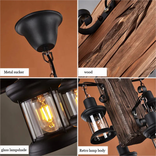 suspension industrielle en bois décorative avec verre - vue 7 sur 7