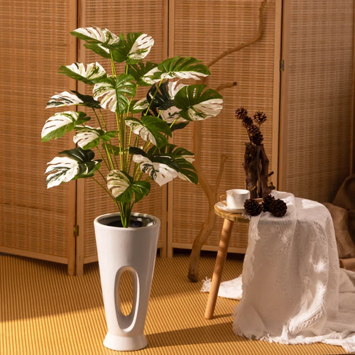 arbre tropical artificiel grandes feuilles de monstera en pot décoratif - vue 11 sur 23
