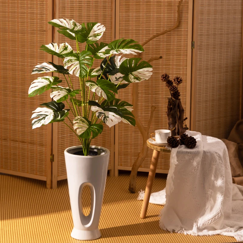arbre tropical artificiel grandes feuilles de monstera en pot décoratif - vue 10 sur 23