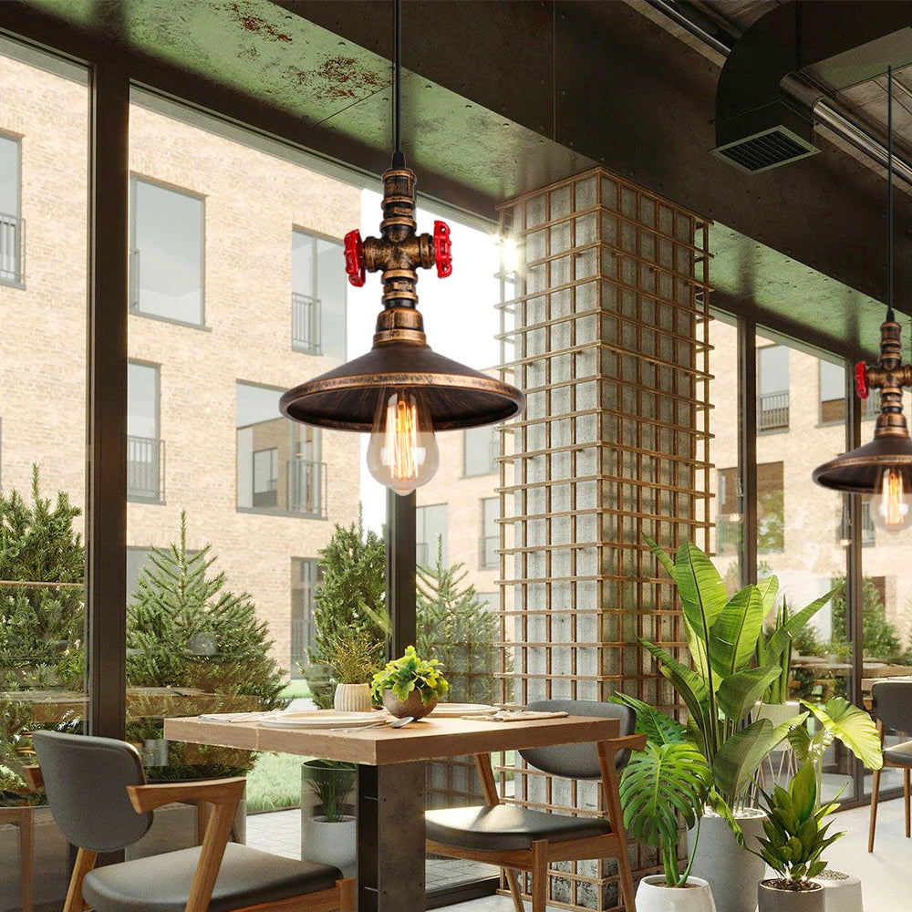 suspension vintage industriel loft tuyau d'eau luminaire bar restaurant - vue 6 sur 10