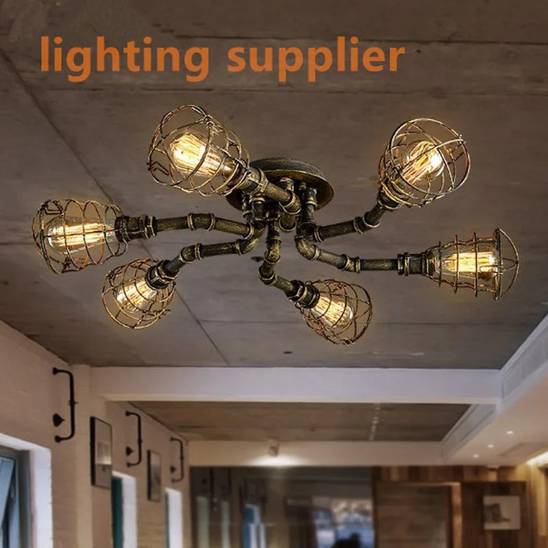 plafonnier industriel rétro style américain pour restaurant et bar - vue 4 sur 6