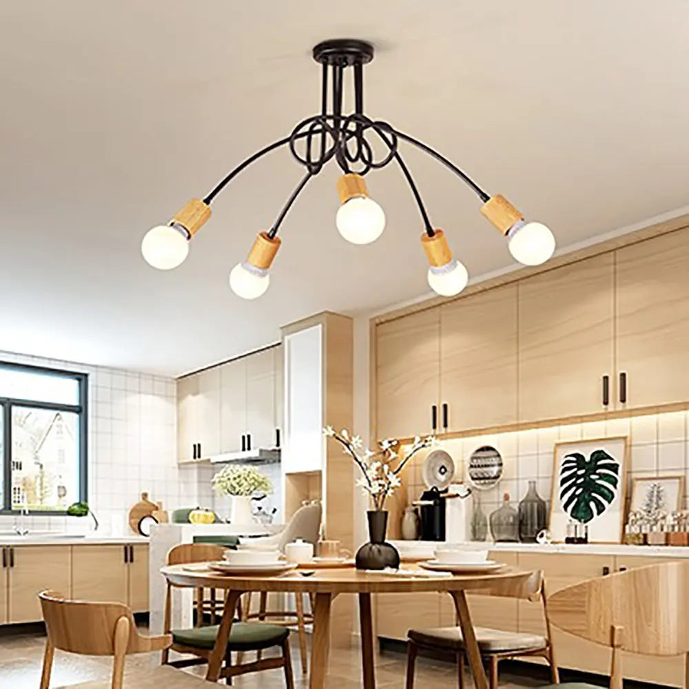 lustre vintage en fer avec 3/5 prises éclairage nordique moderne - vue 3 sur 16