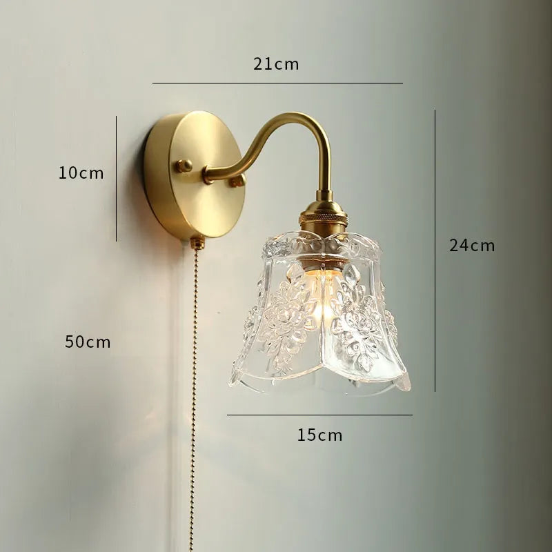 applique led moderne verre chaîne interrupteur nordique cuivre lumière