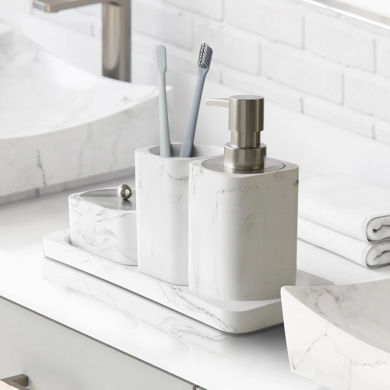 ensemble d'accessoires en marbre blanc pour salle de bain - vue 5 sur 8