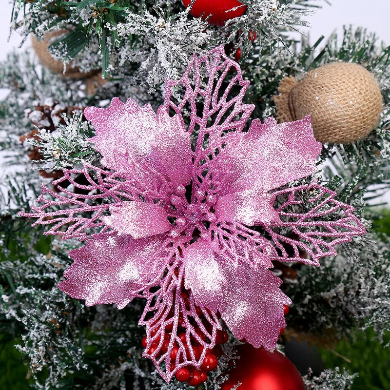 décoration suspendue fleur pailletée pour arbre de noël