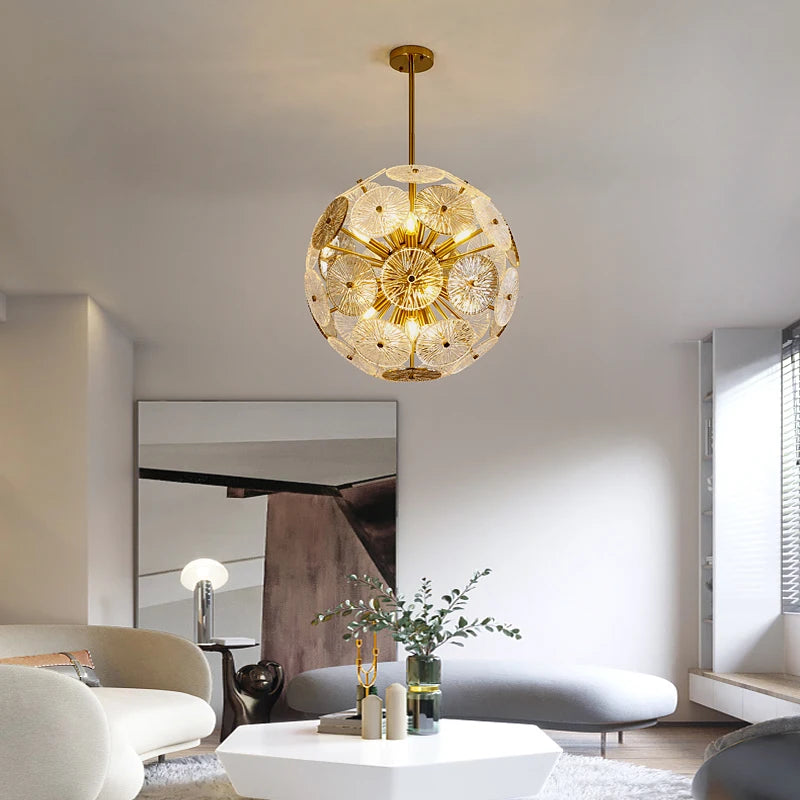 Deyidn luxe or suspension ronde verre plafond lustre pour Villa salle à manger chambre décorative moderne intérieur lumière