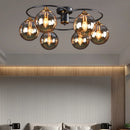 lustre industriel en verre ambré design nordique métal pour foyer et restaurant