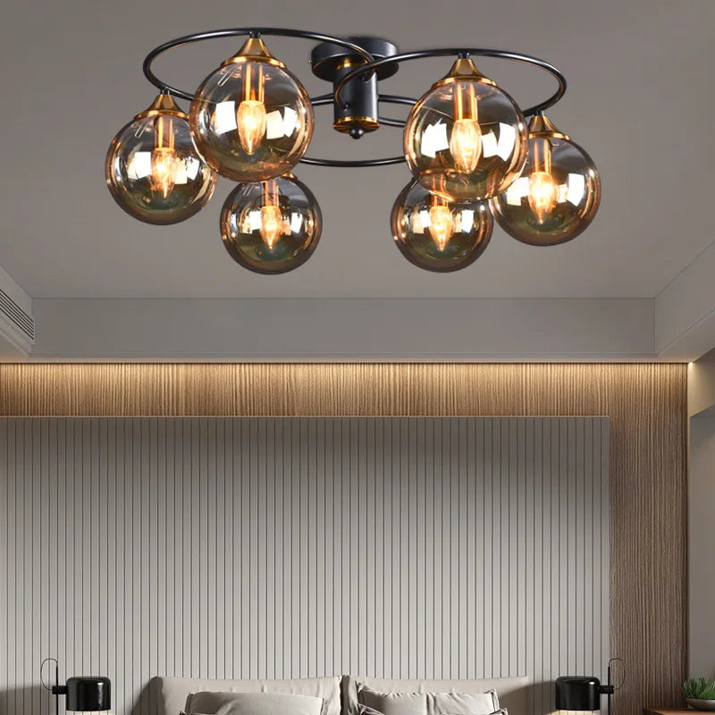 lustre industriel en verre ambré design nordique métal pour foyer et restaurant - vue 3 sur 14