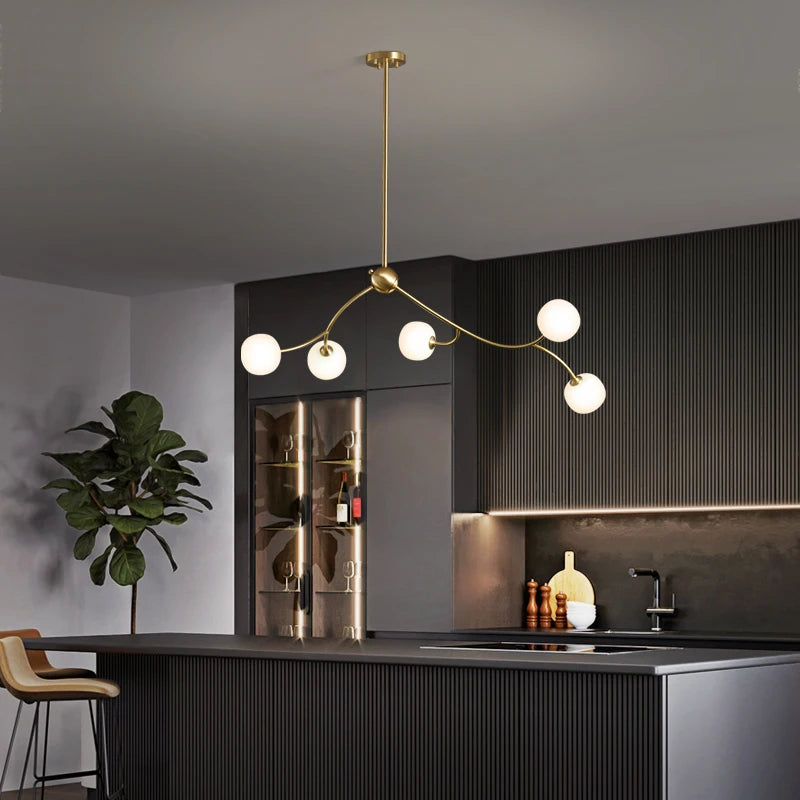 lustre de restaurant en cuivre design ambiance moderne pour intérieur - vue 3 sur 10