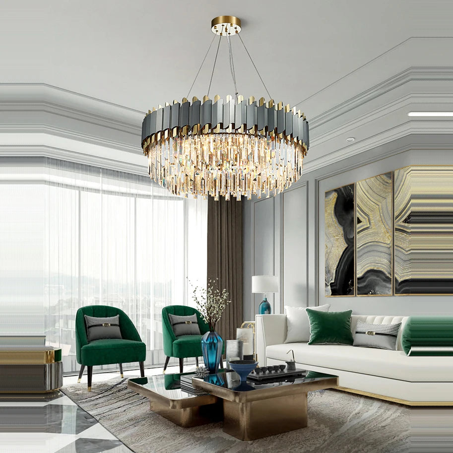 lustre art déco en acier inoxydable et cristal élégant et moderne - vue 5 sur 15
