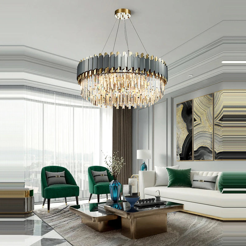 lustre art déco en acier inoxydable et cristal élégant et moderne