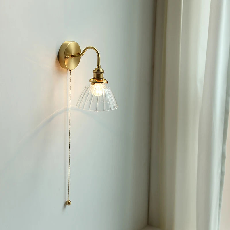 applique murale nordique moderne LED lampe à côté de l'interrupteur à chaîne chambre salle de bain miroir escalier lumière verre cuivre - vue 4 sur 23
