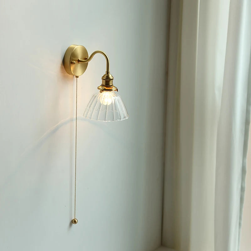 applique murale nordique moderne LED lampe à côté de l'interrupteur à chaîne chambre salle de bain miroir escalier lumière verre cuivre