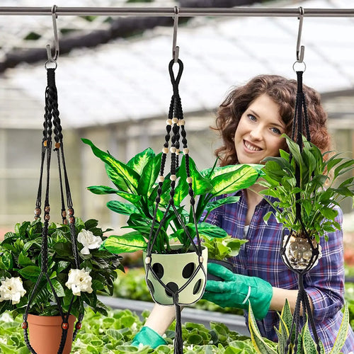 paniers suspendus en macramé pour plantes et décoration - vue 11 sur 30
