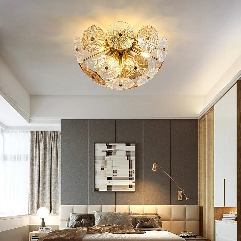 Deyidn luxe or suspension ronde verre plafond lustre pour Villa salle à manger chambre décorative moderne intérieur lumière