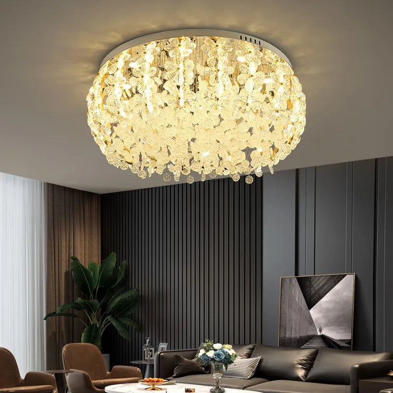 plafonnier rond doré de luxe en cristal design nordique moderne - vue 4 sur 8