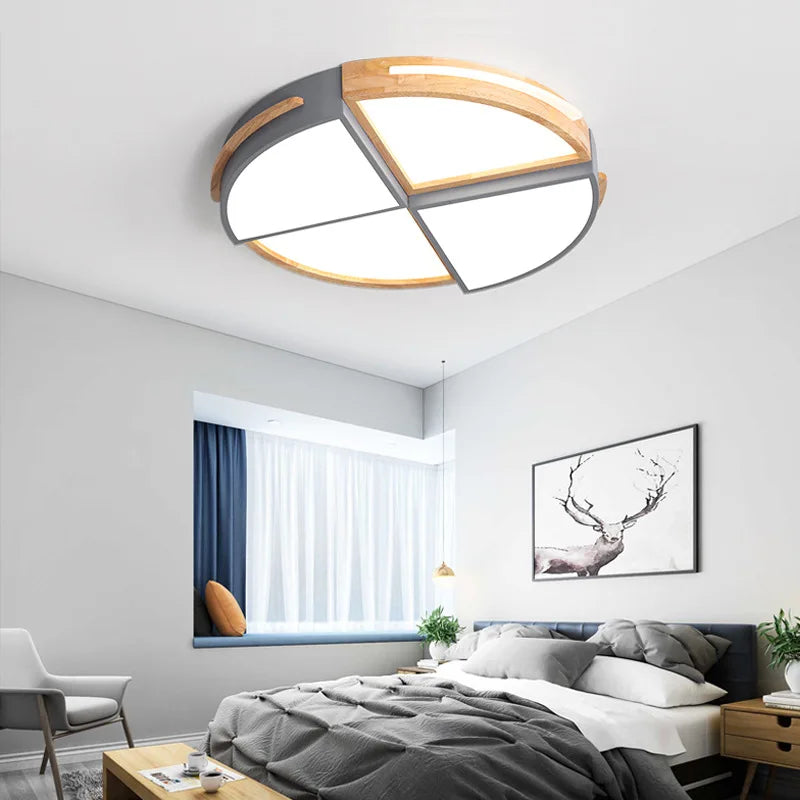 plafonnier led nordique élégant en bois surface monté - vue 5 sur 10