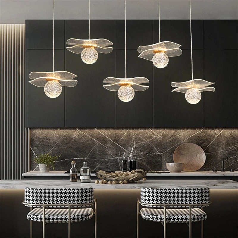 lustre moderne en acrylique et cuivre led feuille de lotus