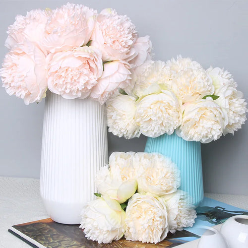 bouquet de 5 pivoines artificielles en soie pour décoration - vue 4 sur 14