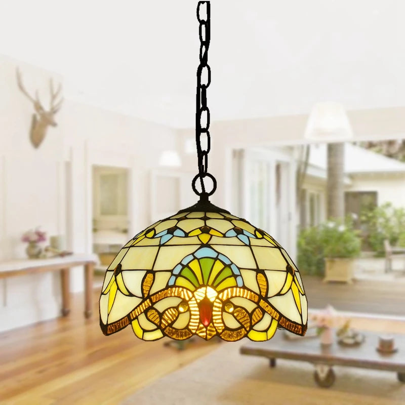 lustre en verre tiffany pour cafés et restaurants européens antique - vue 3 sur 10