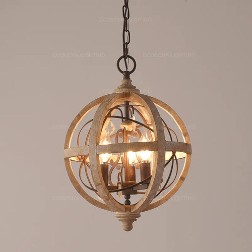 Lustre globe en bois Antique Sphère