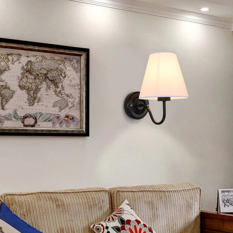 applique murale rétro américaine en tissu avec abat-jour européen led - vue 4 sur 14