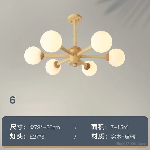 lustre nordique led en bois massif moderne rond - vue 8 sur 10