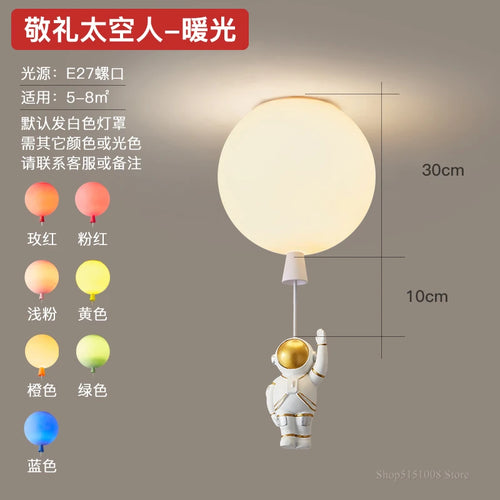 plafonnier led nordique créatif astronaute ballon pour enfants - vue 14 sur 21