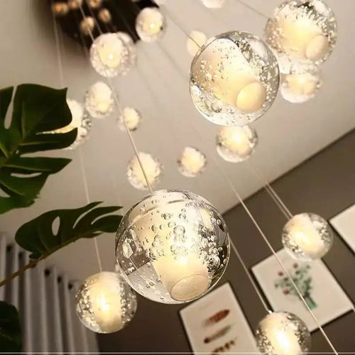 lustre boule de cristal nordique duplex villa salon restaurant - vue 3 sur 17