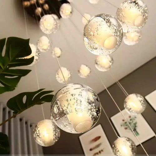 lustre boule de cristal nordique duplex villa salon restaurant