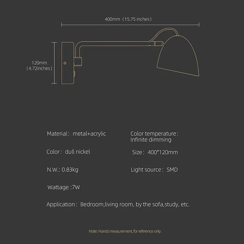 Applique murale led nickel interrupteur tactile réglable rotative