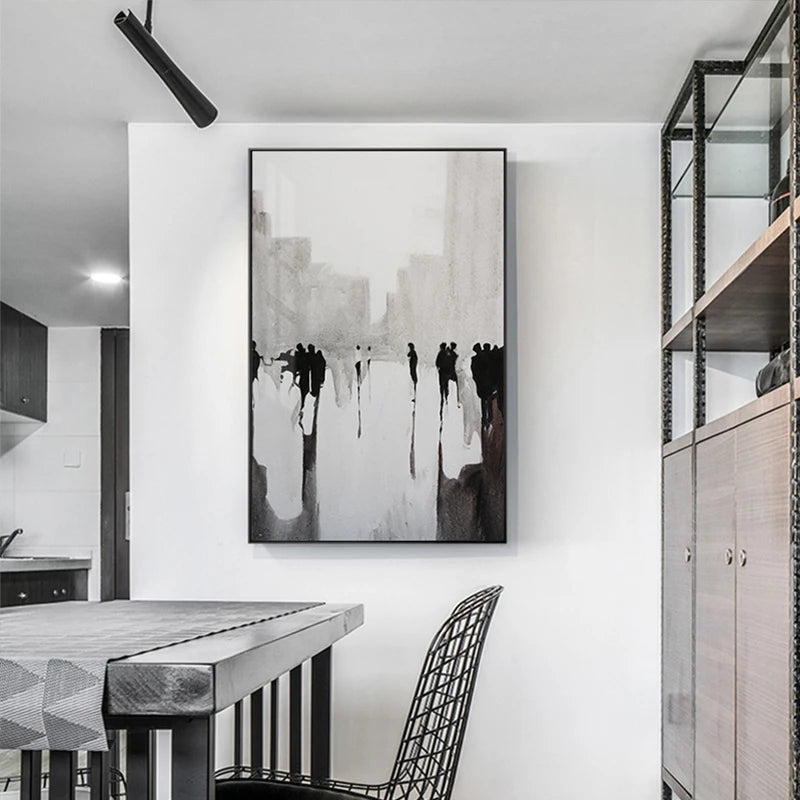 peinture abstraite noire et blanche pour décoration murale