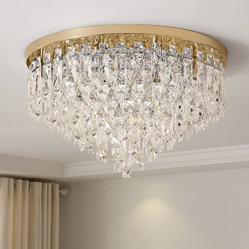 plafonnier led moderne en acier chromé avec cristaux k9 art déco - vue 3 sur 17