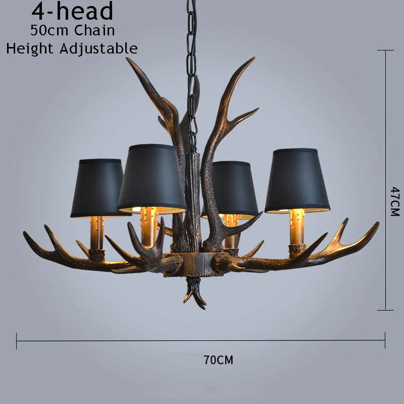 lustre vintage amérique pour café bar hôtel avec suspension deerhorn - vue 8 sur 8