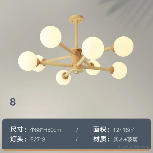 lustre nordique led en bois massif moderne rond - vue 9 sur 10