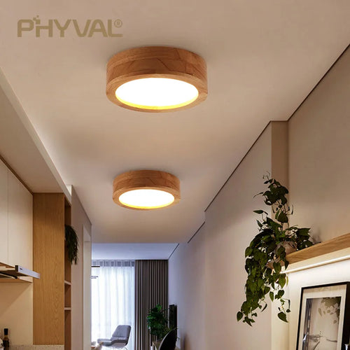 Plafonnier bois naturel moderne rond LED