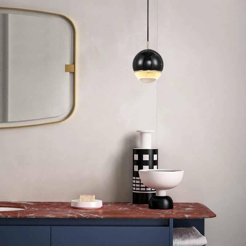 suspension LED design nordique en marbre pour intérieur décoratif - vue 4 sur 9