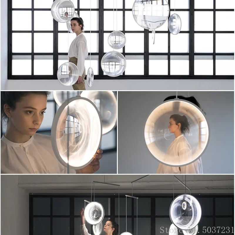 lampe suspendue design nordique moderne en verre circulaire décoratif - vue 3 sur 6