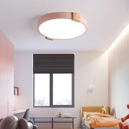 plafonnier led rond nordique en fer et bois décoratif créatif - vue 5 sur 10