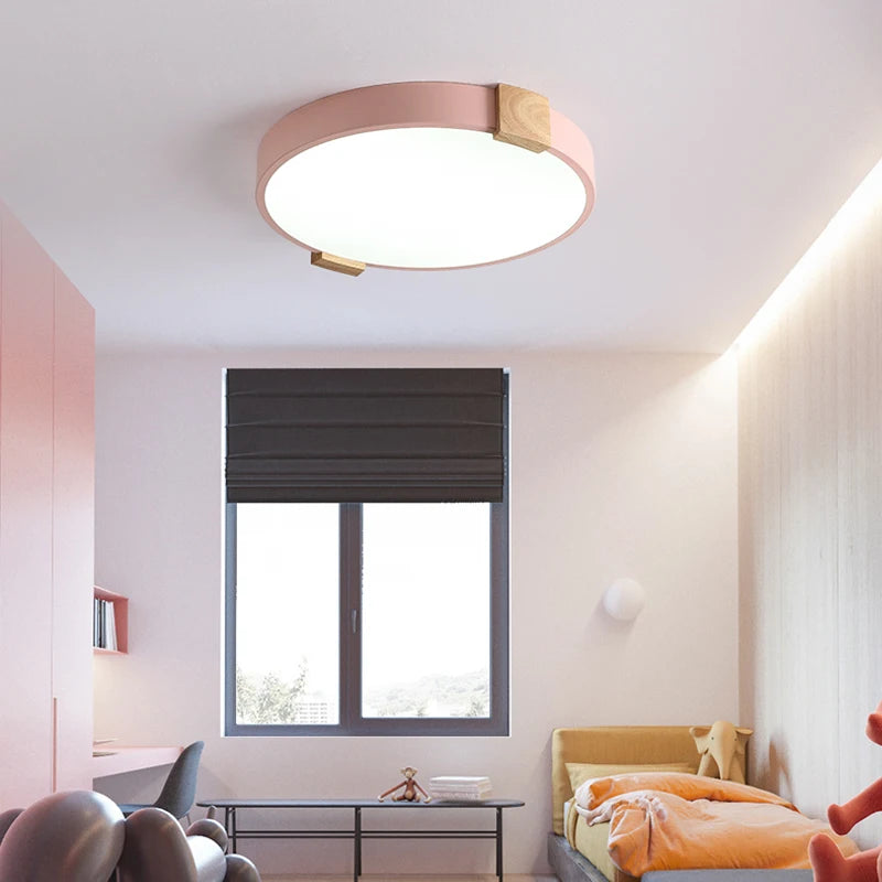 plafonnier led rond nordique en fer et bois décoratif créatif - vue 5 sur 10