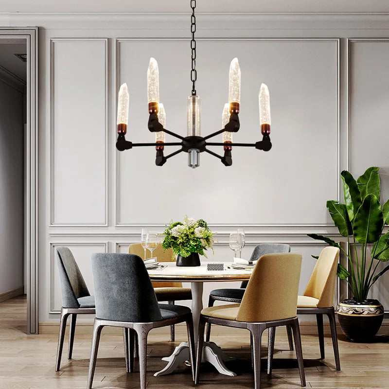 lustre nordique créatif en fer et cristal moderne - vue 5 sur 19