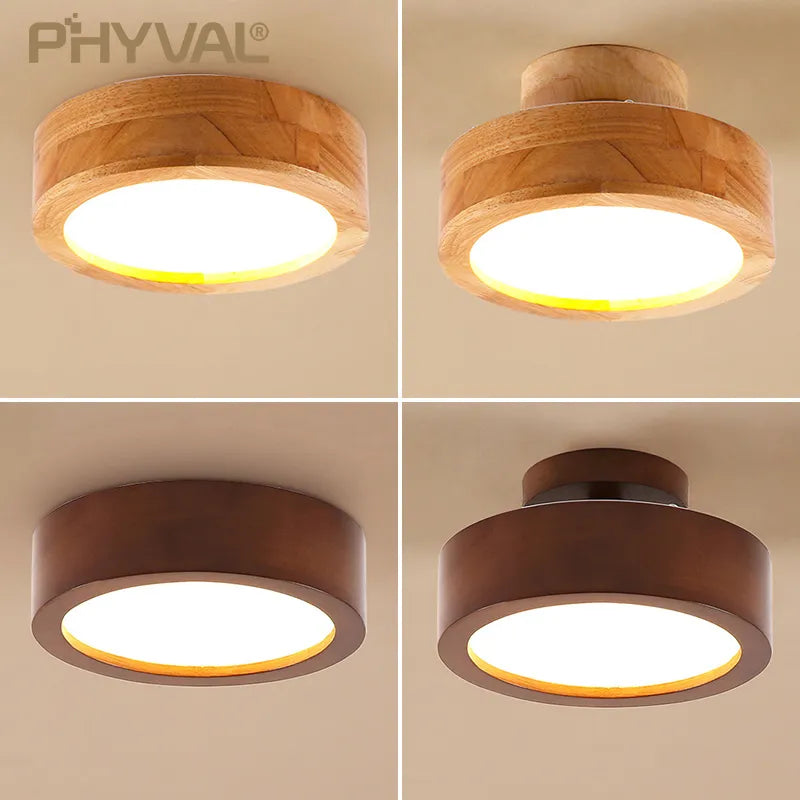 Plafonnier bois naturel moderne rond LED - vue 4 sur 10
