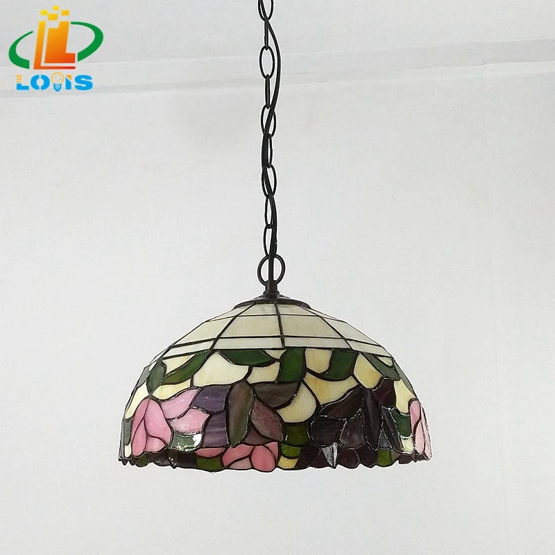 lustre fleur de bégonia style américain lampe tiffany éclairage décoratif - vue 6 sur 6